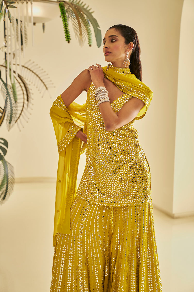 Yellow Heavy Designer Work Sharara Suit - Indian Heavy Anarkali Lehenga  Gowns Sharara Sarees Pakistani Dresses in USA/UK/Canada/UAE - IndiaBoulevard